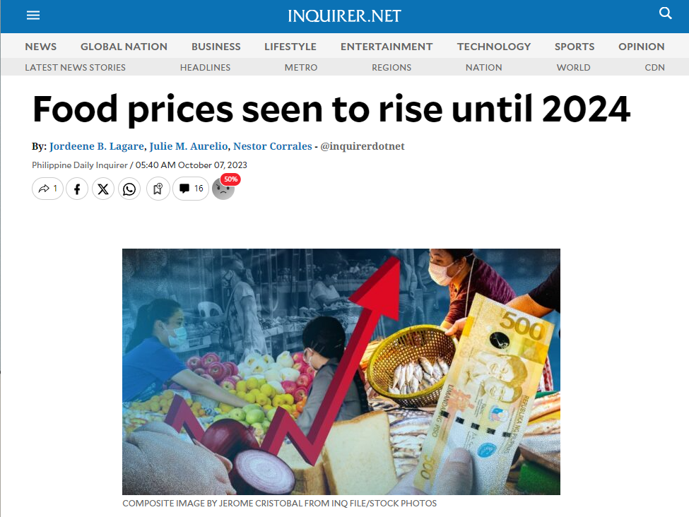 Inquirer article on the food price increasing in 2024